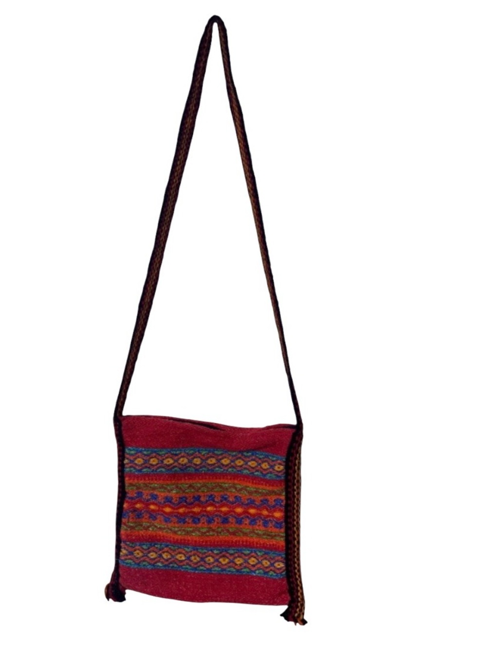 Red Wool Cotton Fabric Crossbody Bag Zipper Aztec Hippy Fun Yarn Boho